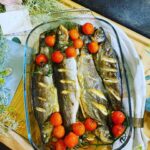 Păstrăv cu legume la cuptor (4 buc)